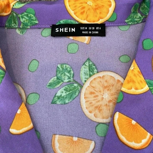 Orange Pattern Short Sleeve Crop Top Button Down Shirt Women’s Size Medium - Picture 4 of 8